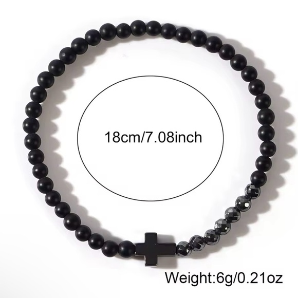Men’s Onyx Beaded Cross Bracelet - Picture 2 of 4
